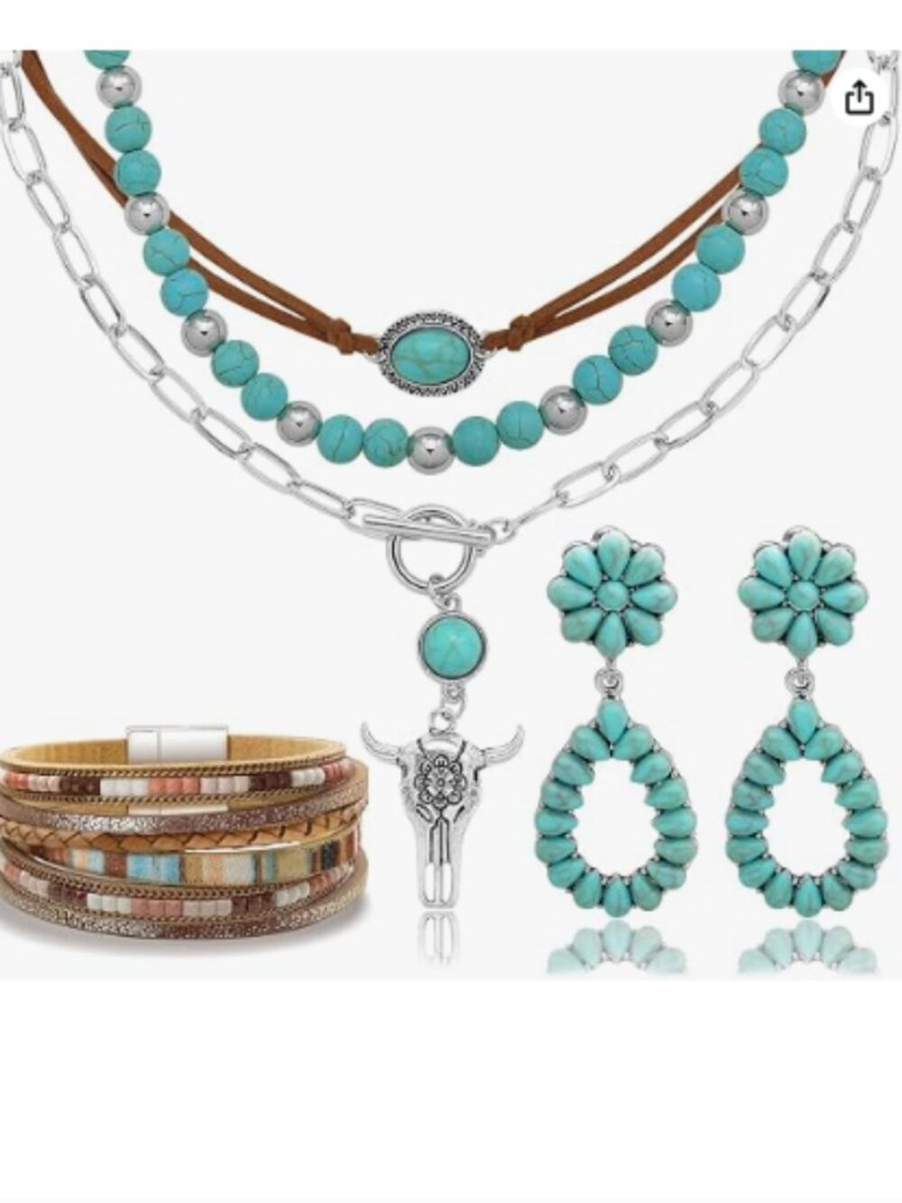 Western Jewelry For Women Bohemian Turquoise Dangle Earrings Necklace Bracelet